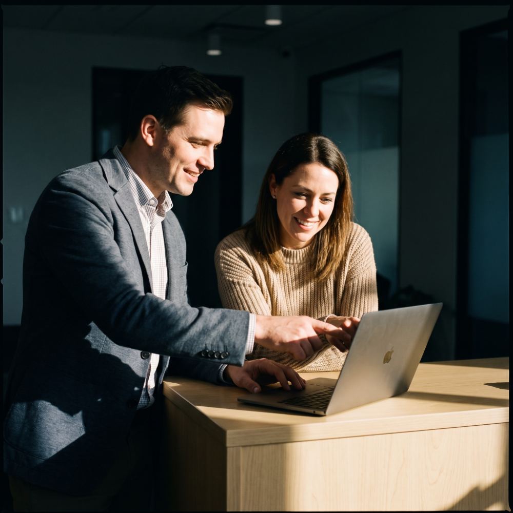 HitechIT technician reviewing a client's setup with them in person